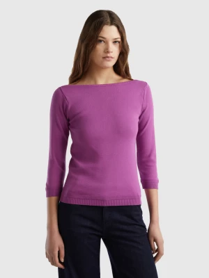 Benetton, 100% Cotton Boat Neck Sweater, size L, Violet, Women United Colors of Benetton