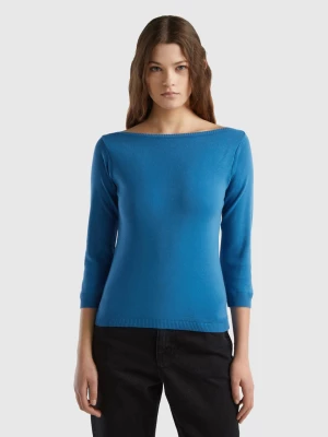 Benetton, 100% Cotton Boat Neck Sweater, size M, Blue, Women United Colors of Benetton