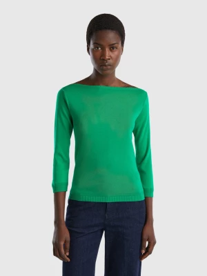 Benetton, 100% Cotton Boat Neck Sweater, size M, Green, Women United Colors of Benetton