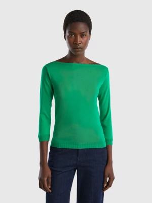 Benetton, 100% Cotton Boat Neck Sweater, size S, Green, Women United Colors of Benetton