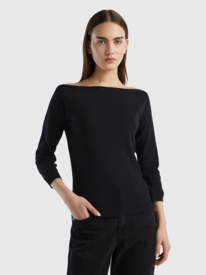 Benetton, 100% Cotton Boat Neck Sweater, size XS, Black, Women United Colors of Benetton