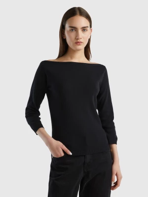 Benetton, 100% Cotton Boat Neck Sweater, size XS, Black, Women United Colors of Benetton