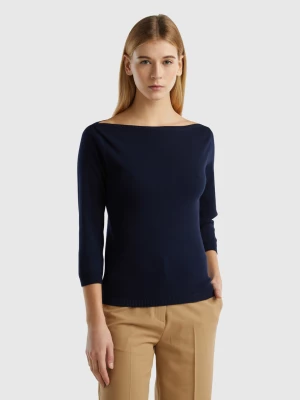 Benetton, 100% Cotton Boat Neck Sweater, size XS, Dark Blue, Women United Colors of Benetton