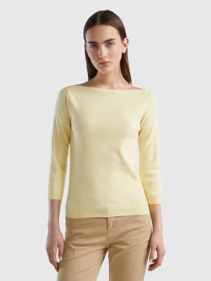 Benetton, 100% Cotton Boat Neck Sweater, size XS, Yellow, Women United Colors of Benetton