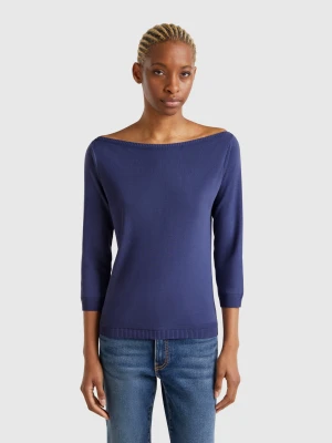 Benetton, 100% Cotton Boat Neck Sweater, size XXS, Blue, Women United Colors of Benetton