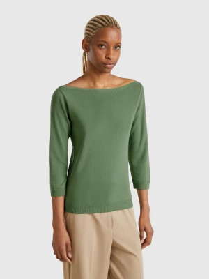 Benetton, 100% Cotton Boat Neck Sweater, size XXS, Dark Green, Women United Colors of Benetton