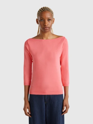 Benetton, 100% Cotton Boat Neck Sweater, size XXS, Fuchsia, Women United Colors of Benetton