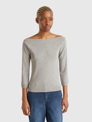 Benetton, 100% Cotton Boat Neck Sweater, size XXS, Light Gray, Women United Colors of Benetton
