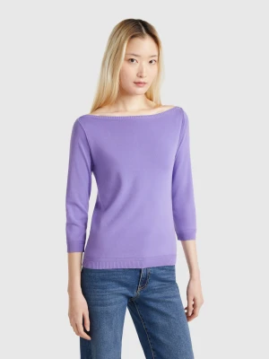 Benetton, 100% Cotton Boat Neck Sweater, size XXS, Periwinkle, Women United Colors of Benetton