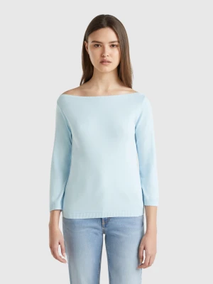 Benetton, 100% Cotton Boat Neck Sweater, size XXS, Sky Blue, Women United Colors of Benetton