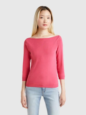 Benetton, 100% Cotton Boat Neck Sweater, size XXS, Strawberry, Women United Colors of Benetton