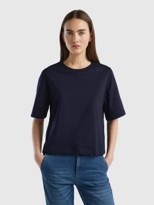 Benetton, 100% Cotton Boxy Fit T-shirt, size L, Dark Blue, Women United Colors of Benetton