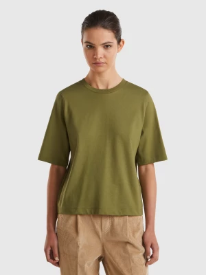 Benetton, 100% Cotton Boxy Fit T-shirt, size L, Military Green, Women United Colors of Benetton