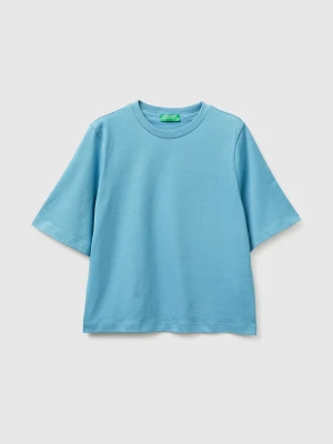 Benetton, 100% Cotton Boxy Fit T-shirt, Size: XS, Air Force Blue, Women United Colors of Benetton