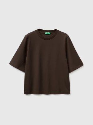 Benetton, 100% Cotton Boxy Fit T-shirt, Size: XS, Brown, Women United Colors of Benetton