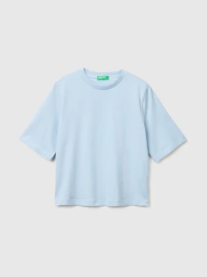 Benetton, 100% Cotton Boxy Fit T-shirt, Size: XS, Light Blue, Women United Colors of Benetton