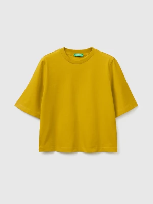 Benetton, 100% Cotton Boxy Fit T-shirt, Size: XS, Mustard, Women United Colors of Benetton