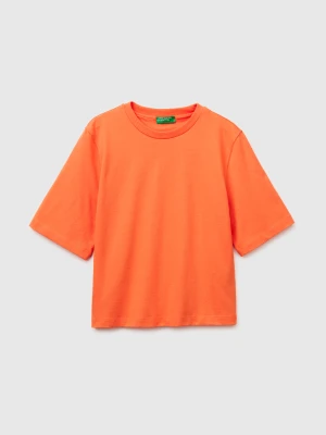 Benetton, 100% Cotton Boxy Fit T-shirt, Size: XS, Orange, Women United Colors of Benetton