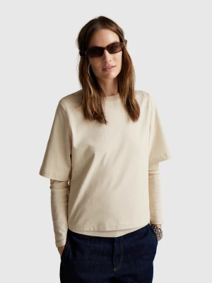 Benetton, 100% Cotton Boxy Fit T-shirt, Size: XXS, Beige, Women United Colors of Benetton