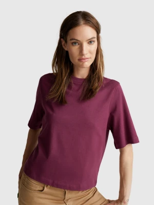 Benetton, 100% Cotton Boxy Fit T-shirt, Size: XXS, Plum, Women United Colors of Benetton