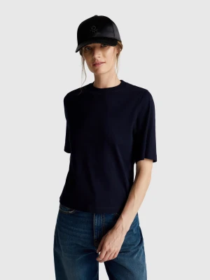 Benetton, 100% Cotton Boxy Fit T-shirt, Size: XXS, Dark Blue, Women United Colors of Benetton
