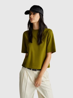 Benetton, 100% Cotton Boxy Fit T-shirt, size XXS, Military Green, Women United Colors of Benetton