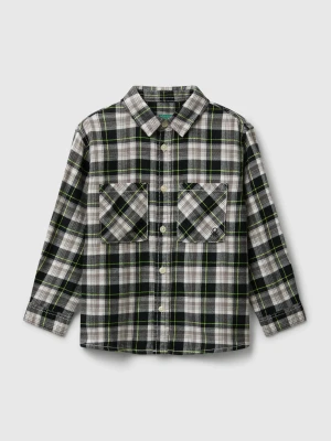 Benetton, 100% Cotton Check Shirt, Size: 116, Military Green, Kids United Colors of Benetton