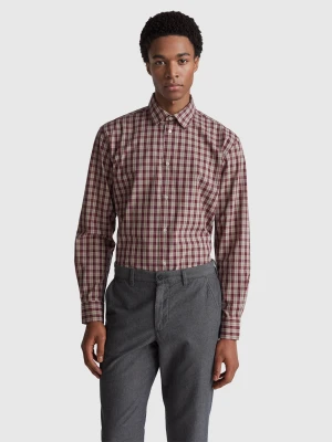 Benetton, 100% Cotton Check Shirt, Size: XS, Burgundy, Men United Colors of Benetton