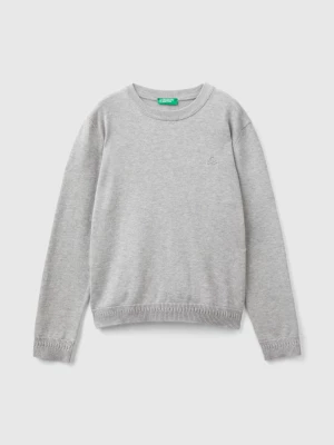 Benetton, 100% Cotton Crew Neck Sweater, size L, Light Gray, Kids United Colors of Benetton