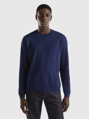 Benetton, 100% Cotton Crew Neck Sweater, size M, Dark Blue, Men United Colors of Benetton