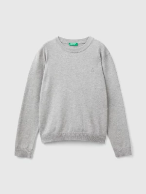 Benetton, 100% Cotton Crew Neck Sweater, size M, Light Gray, Kids United Colors of Benetton