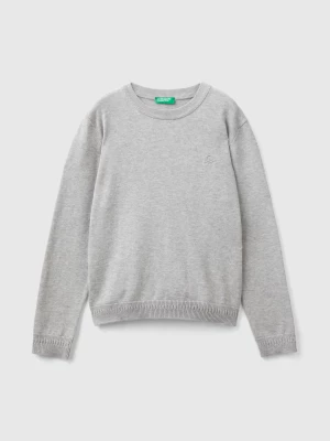 Benetton, 100% Cotton Crew Neck Sweater, size S, Light Gray, Kids United Colors of Benetton