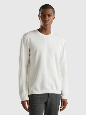 Benetton, 100% Cotton Crew Neck Sweater, size XL, Creamy White, Men United Colors of Benetton
