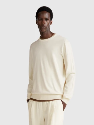 Benetton, 100% Cotton Crew Neck Sweater, size XL, Creamy White, Men United Colors of Benetton