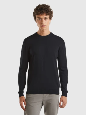 Benetton, 100% Cotton Crew Neck Sweater, size XS, Black, Men United Colors of Benetton