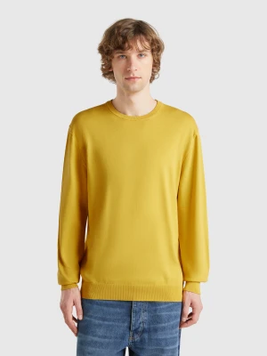 Benetton, 100% Cotton Crew Neck Sweater, size XL, Mustard, Men United Colors of Benetton