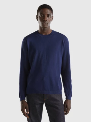 Benetton, 100% Cotton Crew Neck Sweater, size XXL, Dark Blue, Men United Colors of Benetton
