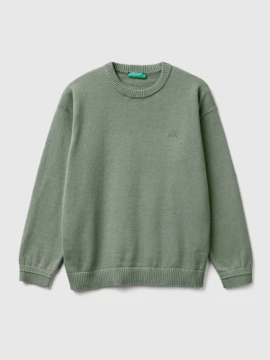Benetton, 100% Cotton Crew Neck Top, Size: M, Military Green, Kids United Colors of Benetton