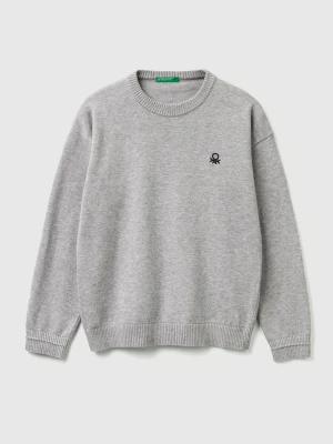 Benetton, 100% Cotton Crew Neck Top, Size: M, Light Gray, Kids United Colors of Benetton