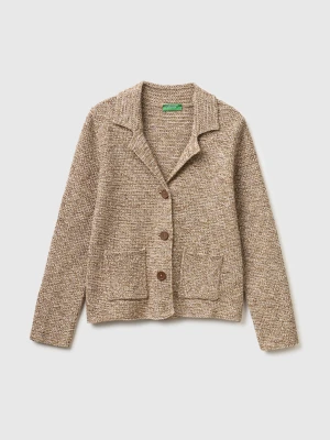 Benetton, 100% Cotton Knit Blazer, Size: XS, Beige, Women United Colors of Benetton