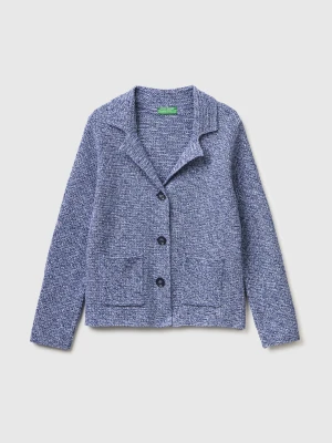 Benetton, 100% Cotton Knit Blazer, Blue, Women United Colors Of Benetton