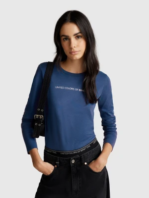 Benetton, 100% Cotton Long Sleeve T-shirt, size XXS, Air Force Blue, Women United Colors of Benetton