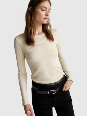 Benetton, 100% Cotton Long Sleeve T-shirt, Size: XXS, Beige, Women United Colors of Benetton