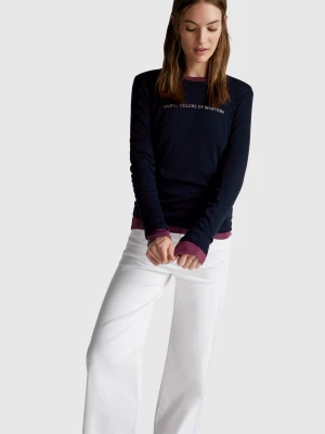 Benetton, 100% Cotton Long Sleeve T-shirt, Size: XL, Dark Blue, Women United Colors of Benetton