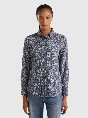 Benetton, 100% Cotton Patterned Shirt, size L, Dark Blue, Women United Colors of Benetton