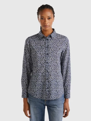 Benetton, 100% Cotton Patterned Shirt, size L, Dark Blue, Women United Colors of Benetton