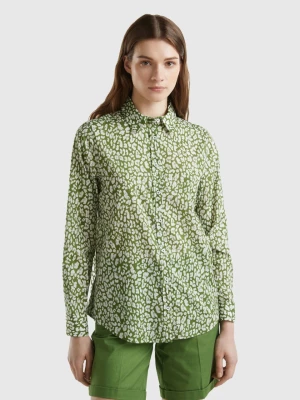 Benetton, 100% Cotton Patterned Shirt, size L, Green, Women United Colors of Benetton