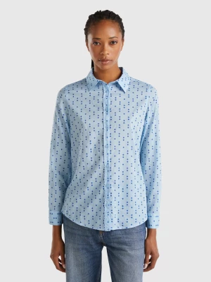 Benetton, 100% Cotton Patterned Shirt, size L, Light Blue, Women United Colors of Benetton