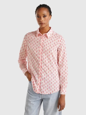 Benetton, 100% Cotton Patterned Shirt, size M, Pastel Pink, Women United Colors of Benetton