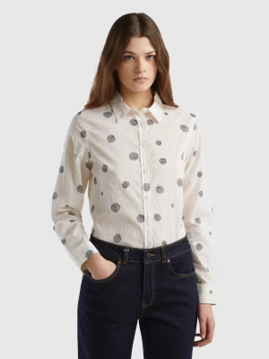 Benetton, 100% Cotton Patterned Shirt, size S, Beige, Women United Colors of Benetton